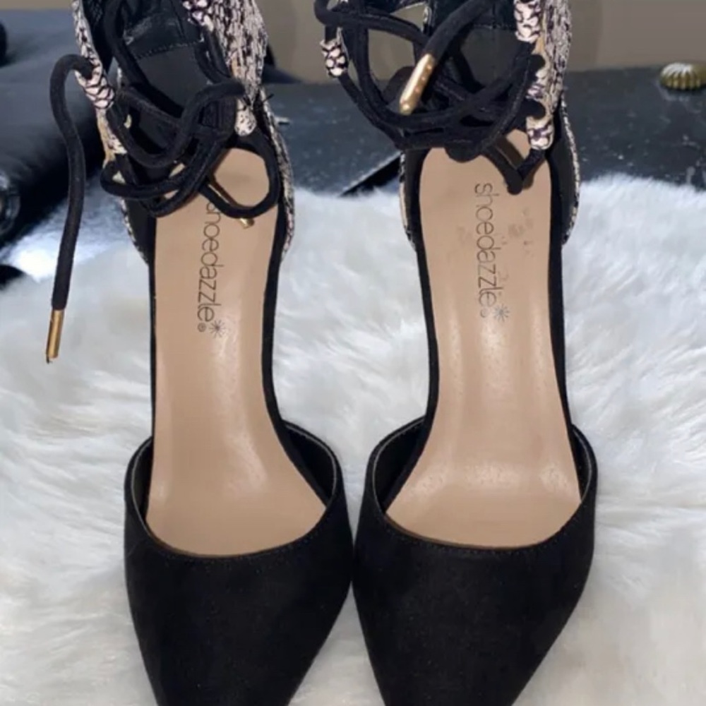 Black with snakeskin heels